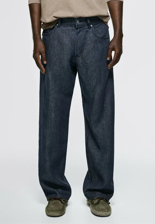 Брюки льняные Wide-leg jeans, Massimo Dutti, синий