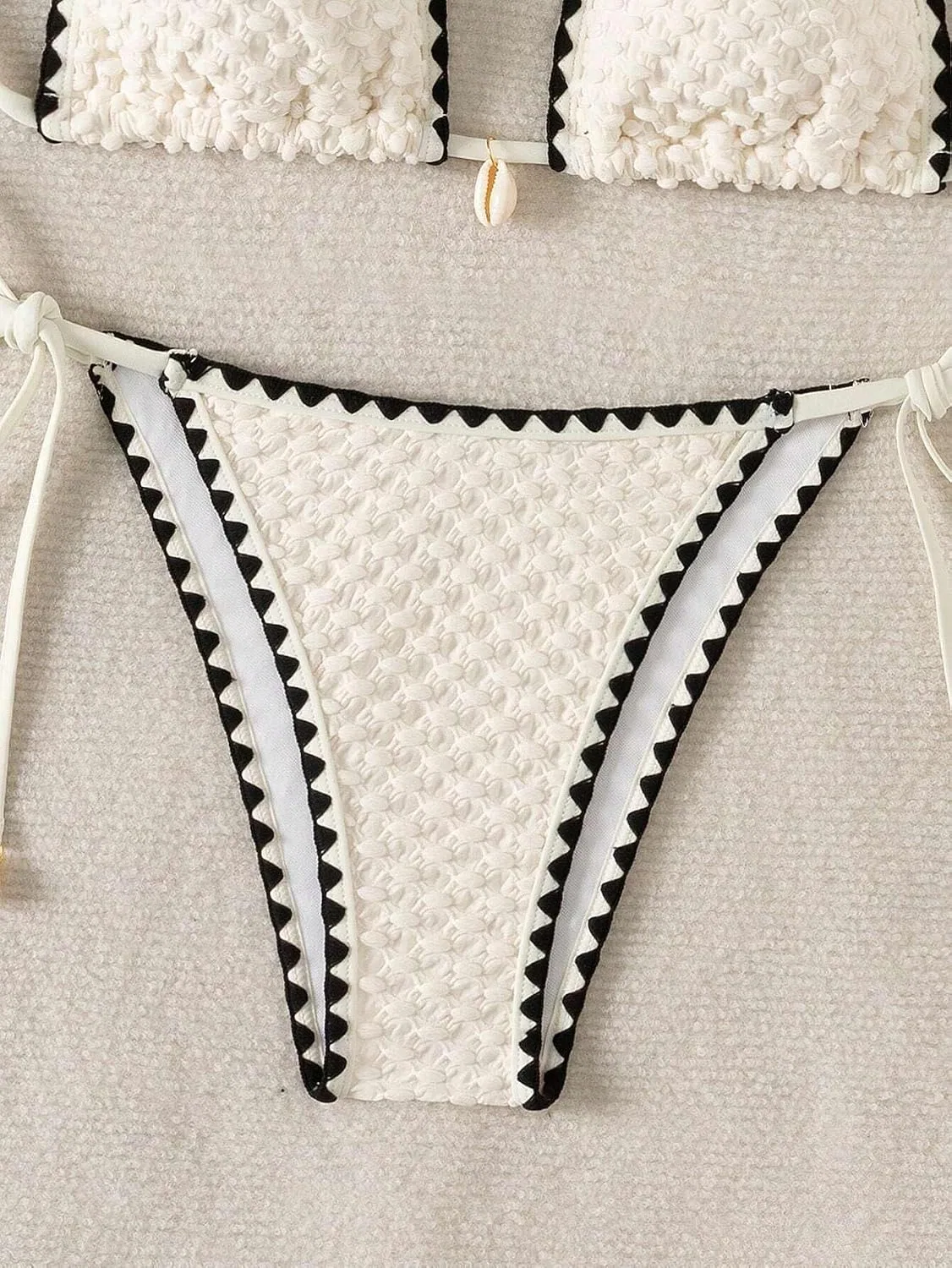Женский бикини-сет с геометрическим принтом Halter Neck, Beige — фото 4
