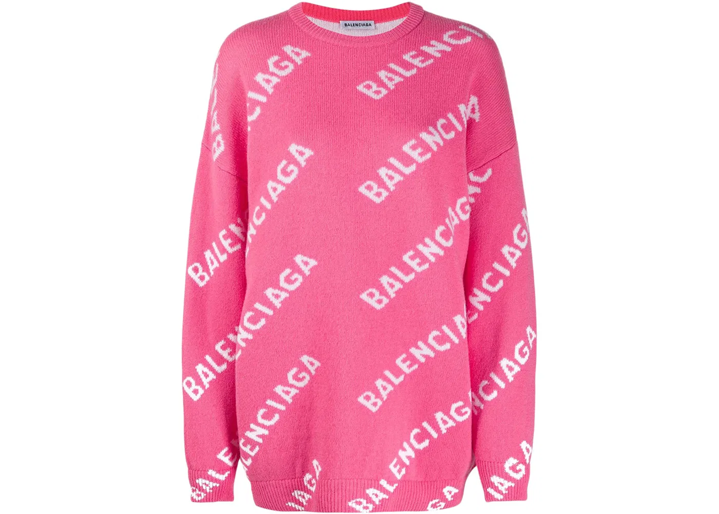 Женский джемпер с принтом Balenciaga Allover Logo Wool Blend Jumper, Pink/White