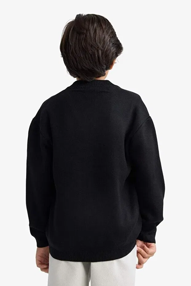 Детский кардиган для мальчиков с длинным рукавом Half Zipper Cardigan For Boys F0817A825AU Defacto, Black Bk27 — фото 3