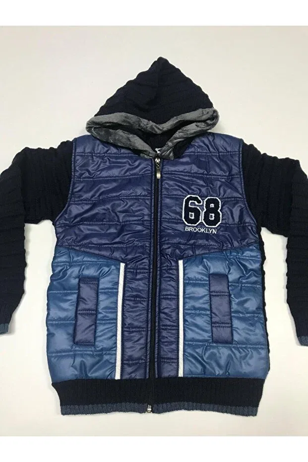 Детское худи-кардиган на молнии с капюшоном и карманами Winter Capitone Knitwear Baby Slon Kids Clup, Navy Blue-Blue — фото 2
