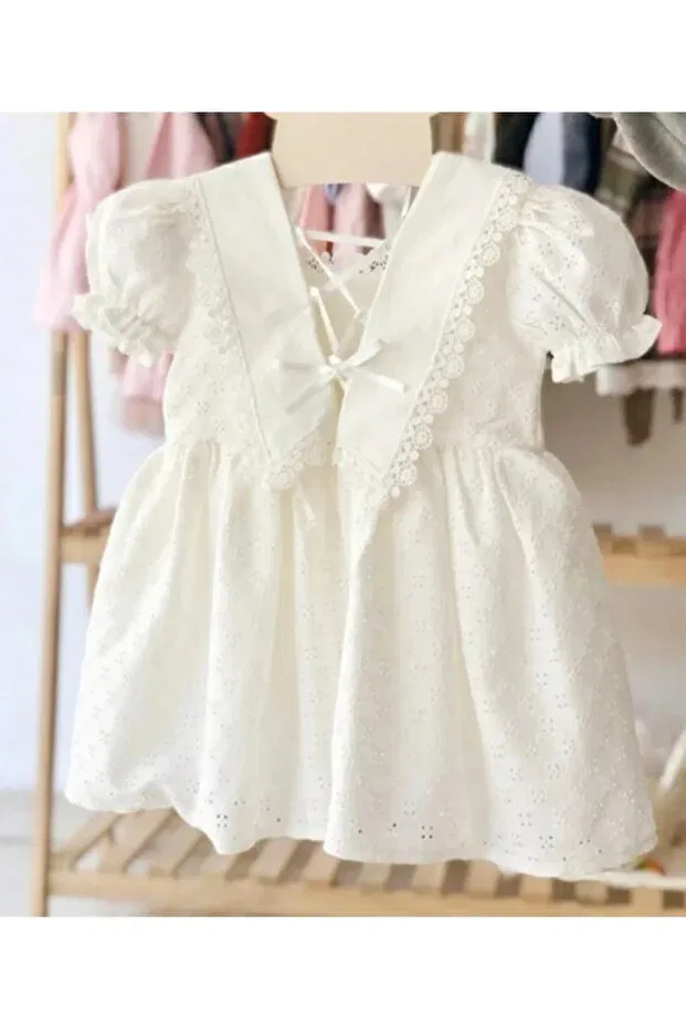 Детское платье для девочек с кружевом Bilge Trend, Shawl Collar Short Sleeves — фото 3