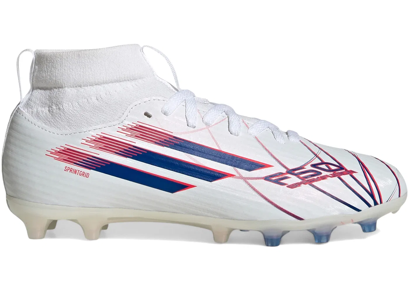 Детские бутсы Adidas F50 Sparkfusion League Mid Cut FG/AG Trinity Rodman Icon Takeover Pack (GS), Cloud White/Royal Blue/Lucid Red