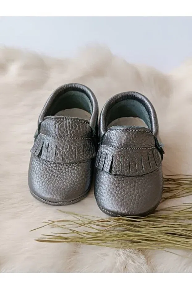 Детские пинетки для девочек кожаные Rocco platinum Hodore, Platinum — фото 4