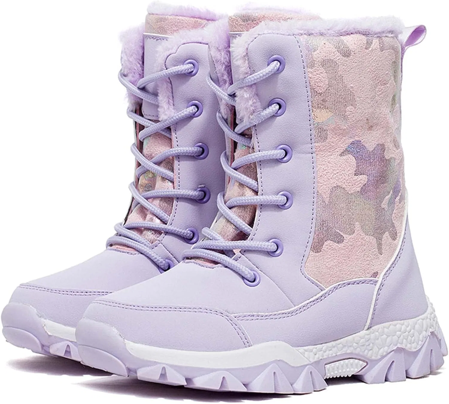 Детские зимние сапоги для девочек с мехом Eliogn, Pink-Camo — фото 3
