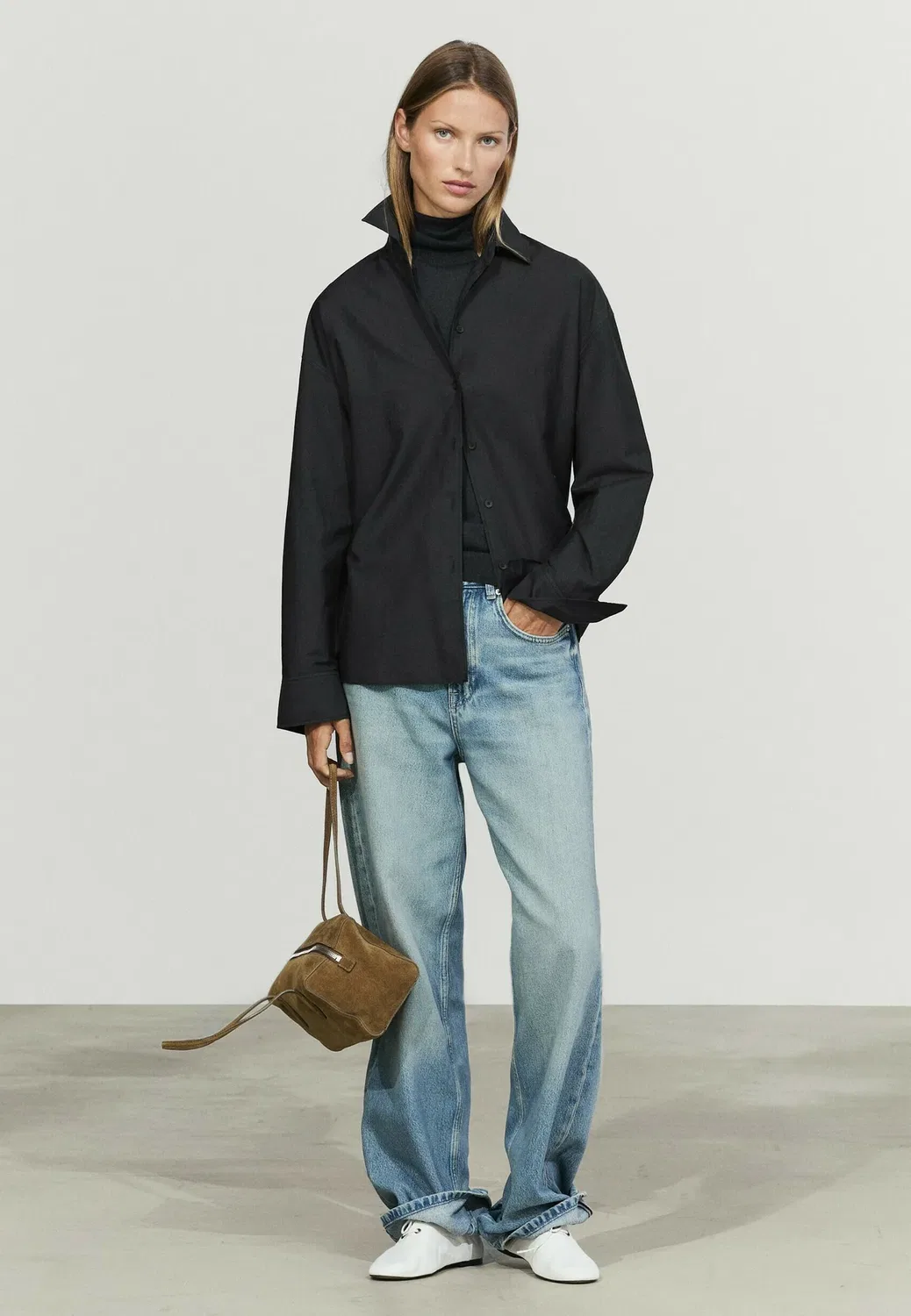 Блузка на пуговицах Massimo Dutti, Black — фото 3