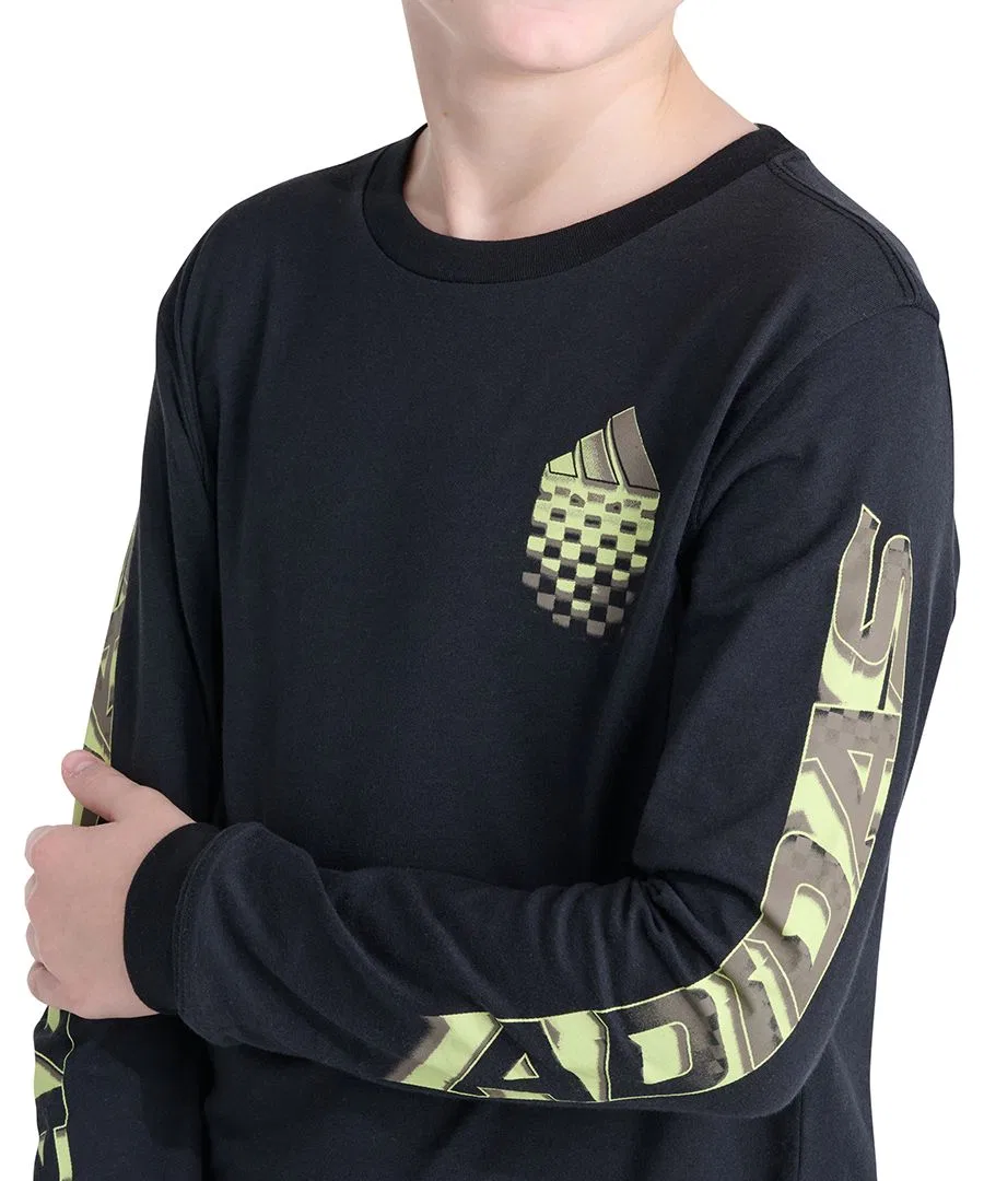 Детская футболка с длинным рукавом с принтом Built for Speed adidas, Black W/Multi — фото 3