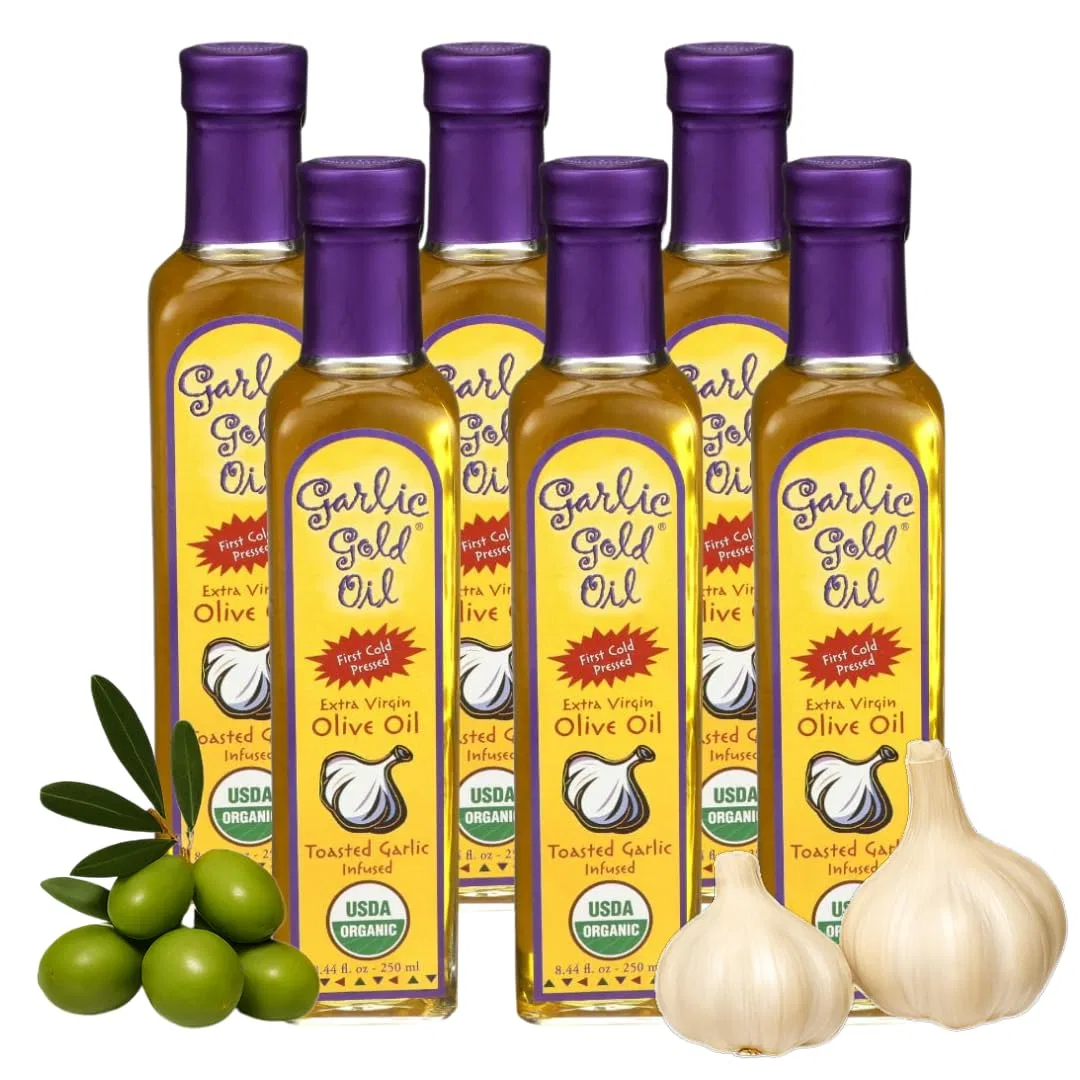 Органическое оливковое масло экстра вирджин с жареным чесноком, Garlic Gold, набор 6 шт, 500 мл