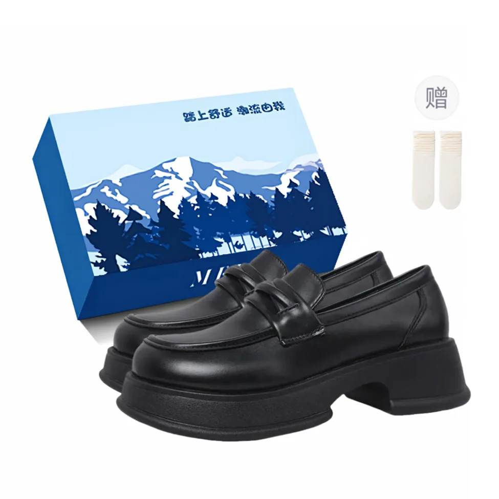 Детские кожаные туфли унисекс XIAOLUMILI, Black-Exclusive Shoe Box-Comes with Socks