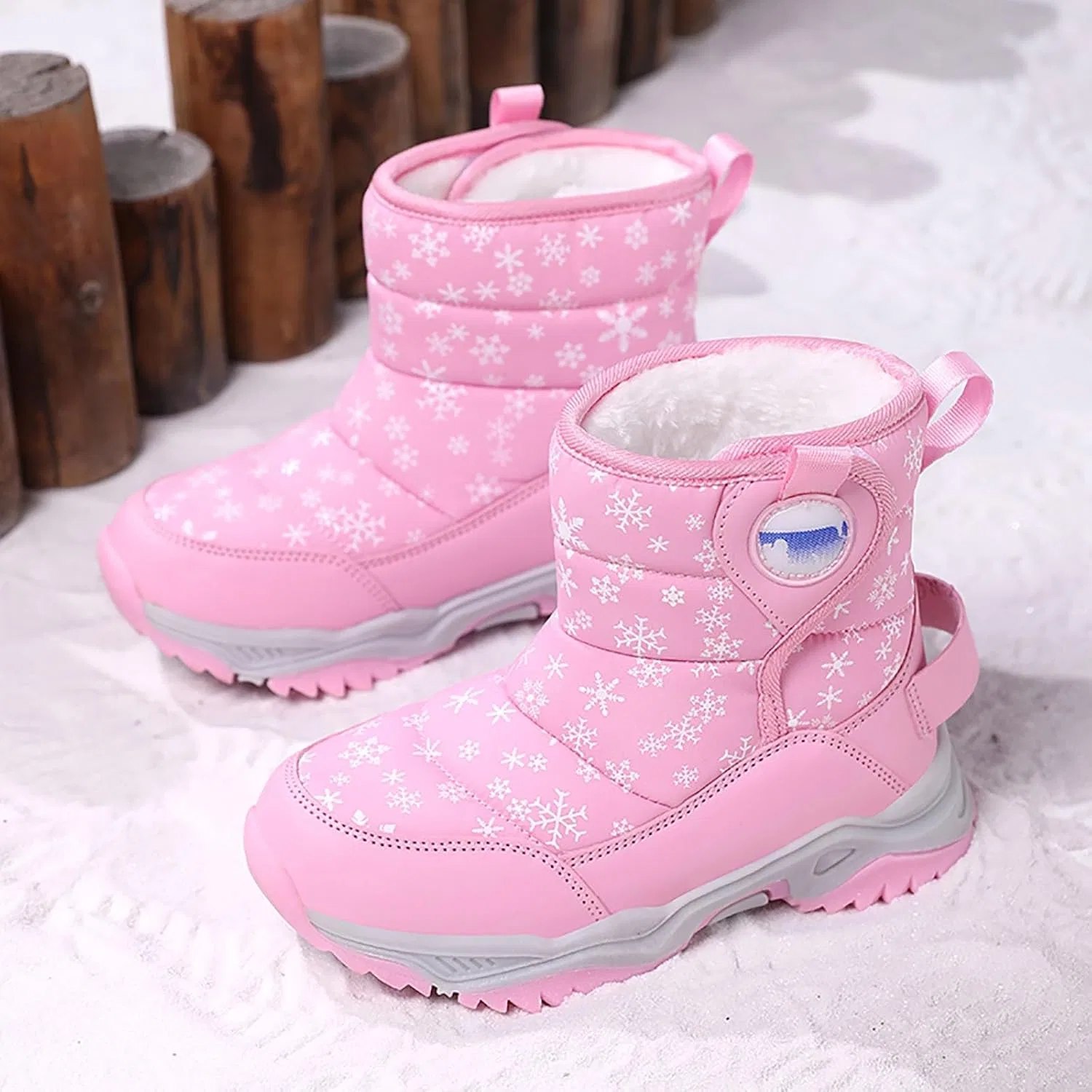 Детские зимние ботинки для мальчиков и девочек с принтом, Snow Boots, Pink — фото 3