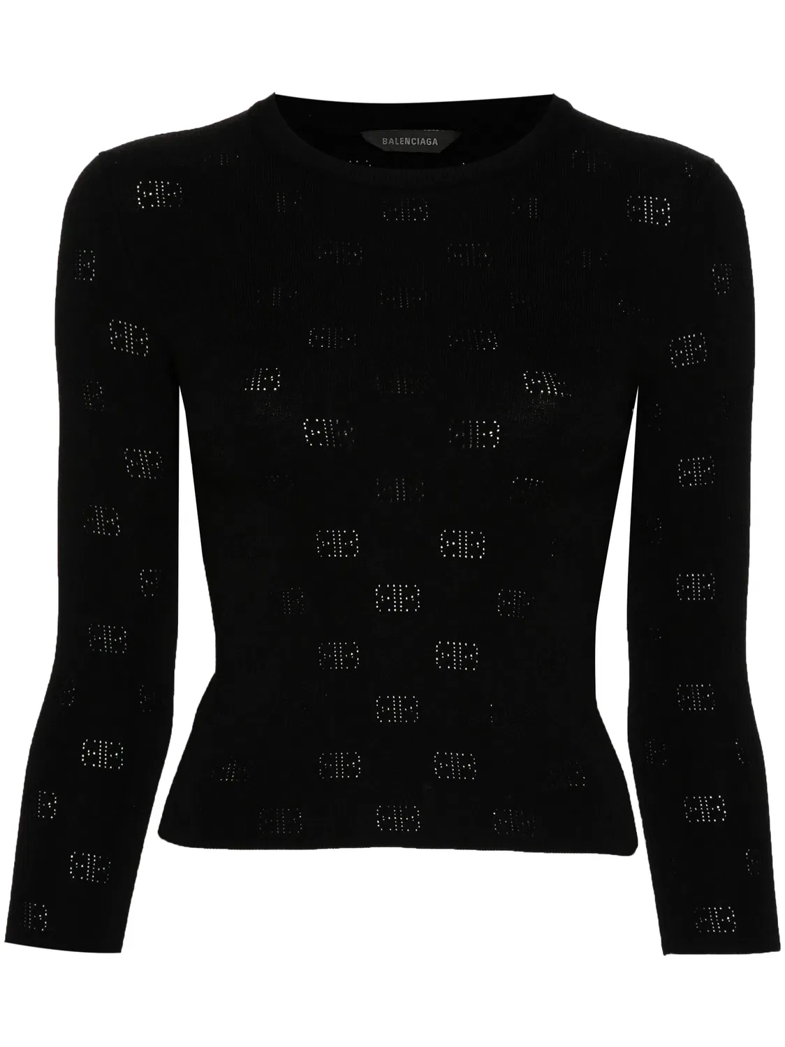 Свитер с открытым вязом и рисунком BB Balenciaga, черный