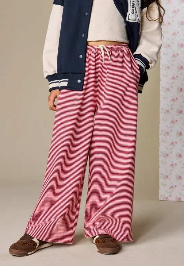 Брюки хлопковые Wide leg - tracksuit bottoms Next, красная полоска — фото 3
