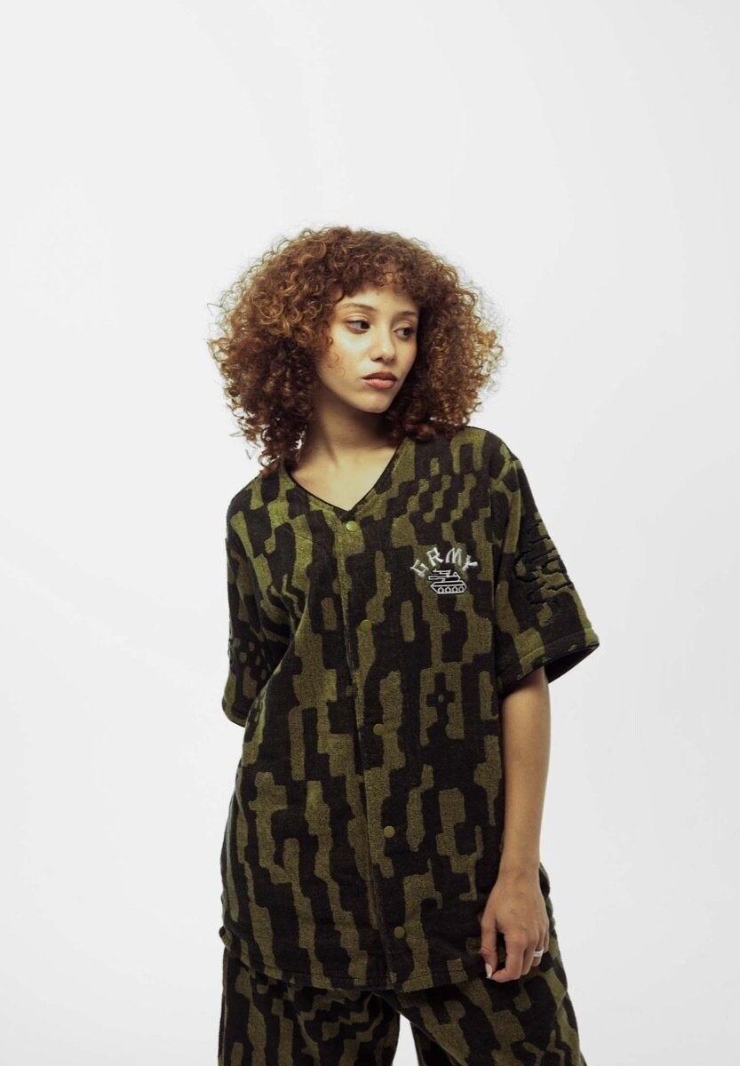 

MILITARY SS24 Camisa De Baseball Lucky Dragon All Over Grimey, Блузка зеленый в стиле милитари