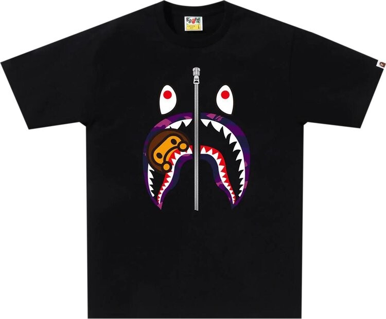 

Футболка BAPE Color Camo Milo Shark 'Black/Purple', черный