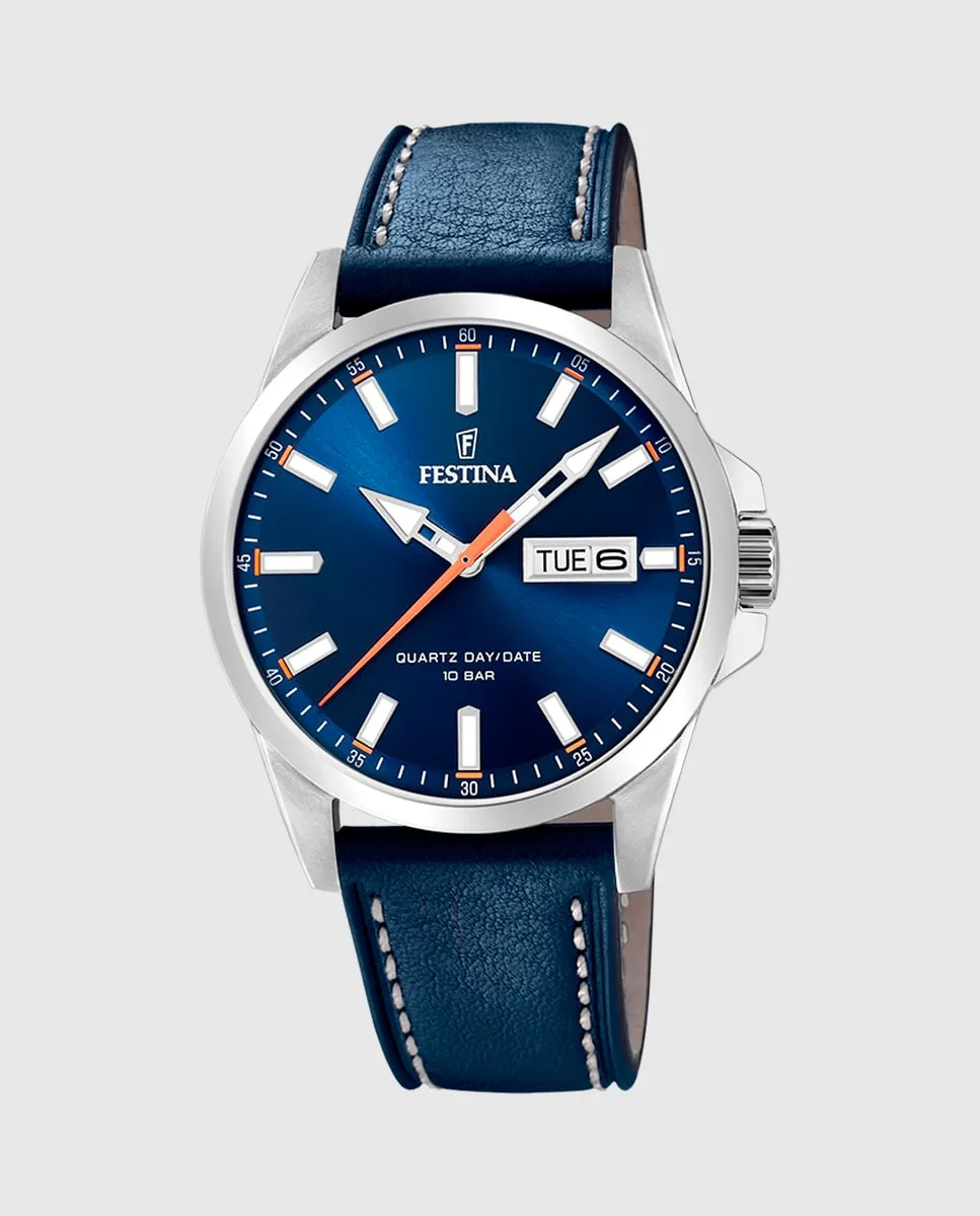 

Мужские часы F20358/3 Classic Steel с синей кожей Festina, синий