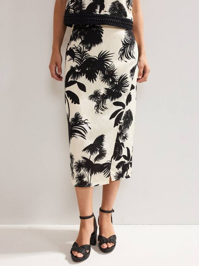 

Юбка Vittoria с листовым принтом из льняной смеси Phase Eight, Black/Ivory