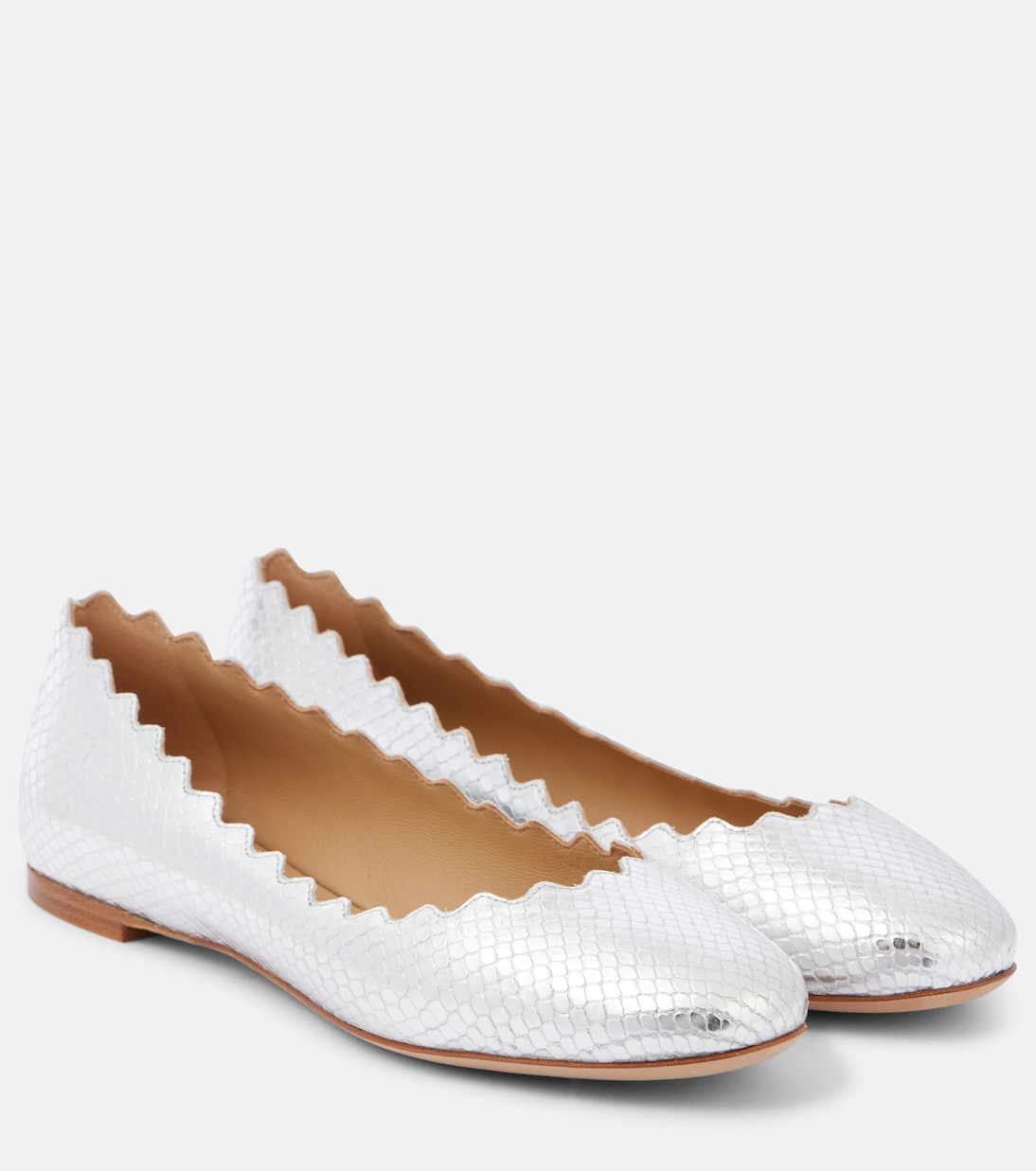 Балетки Lauren из кожи с крокодиловым эффектом Chloé, серебряный