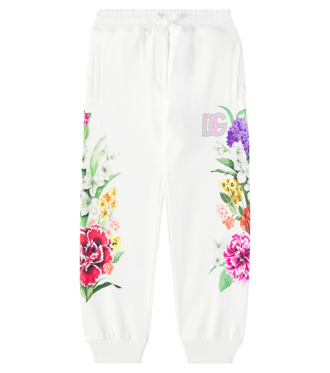 

Спортивные брюки DG из хлопкового джерси с цветочным принтом Dolce&Gabbana Kids, Mix Fiori F.Bco