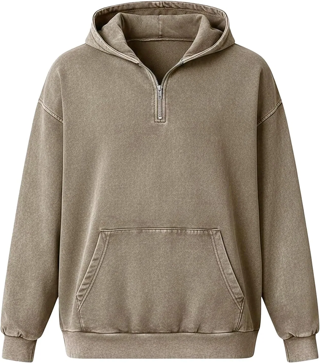 Худи мужское с капюшоном, четверть молнией, бренд Generic, цвет Khaki — фото 3