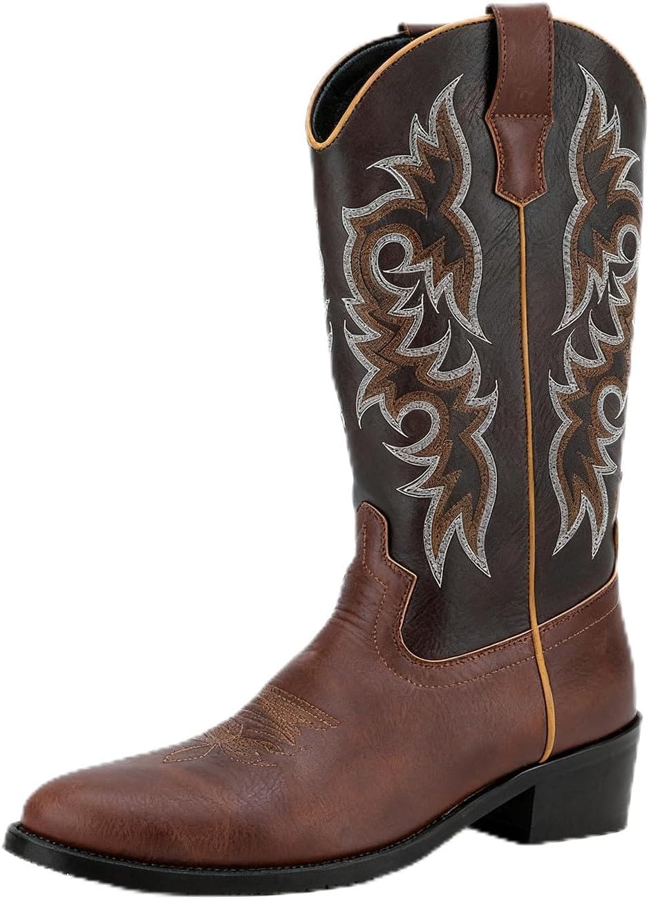 

Мужские кожаные ковбойские сапоги Santimon с вышивкой пламени, классические сапоги средней длины, Coffee