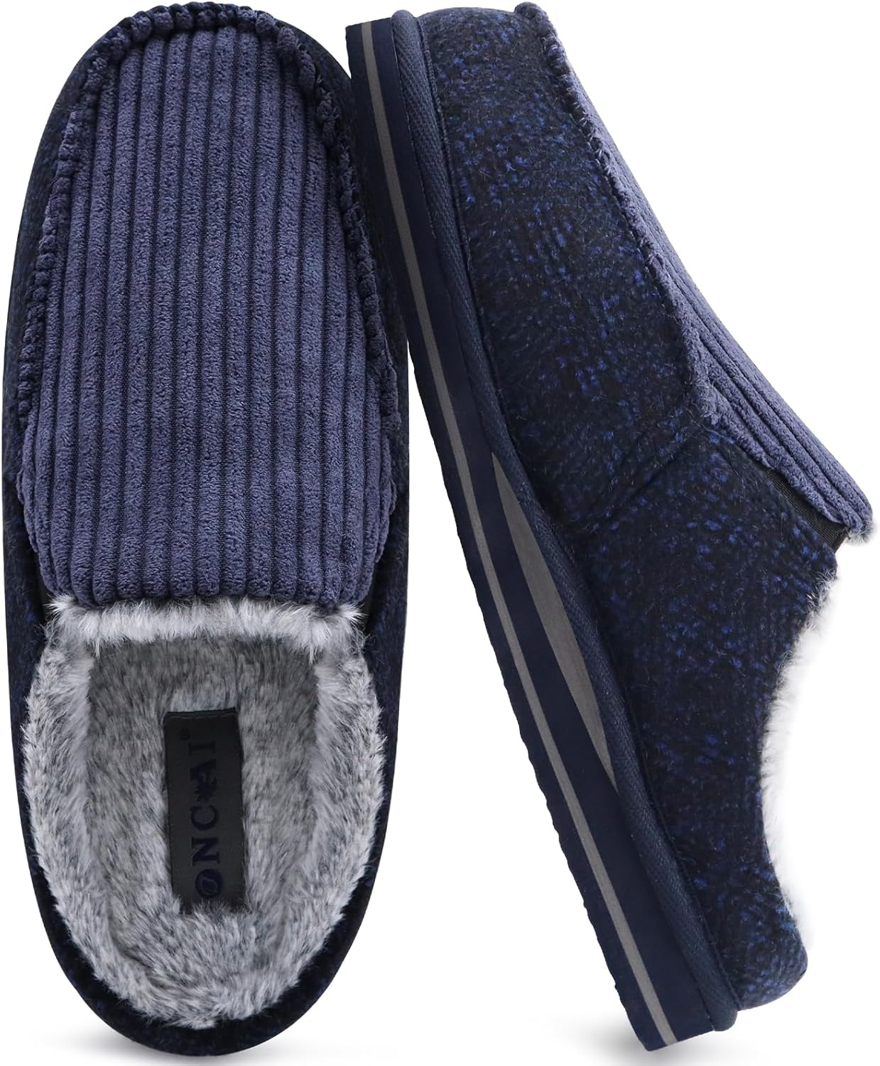 

Мужские шлепанцы ONCAI с поддержкой свода стопы, полоской, искусственным мехом, хлопковым сочетанием, высокоплотной обувной стелькой из памяти формы, теплые домашние тапочки, на ноге, для улицы и дома, резиновая подошва, размеры 7-16, синий