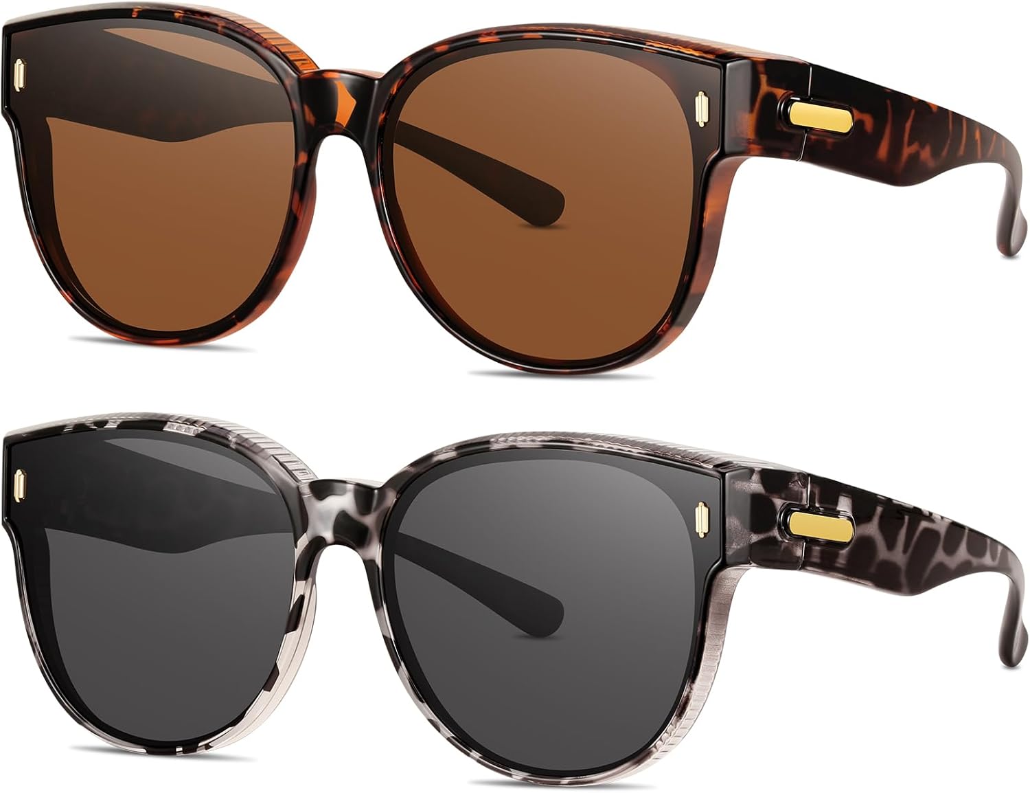 

Поляризованные солнцезащитные очки для женщин, надеваемые поверх обычных очков. Стильные круглые очки с большой защитой от УФ-излучения (типа «кошачий глаз») для выхода в свет и вождения RSQQAV, （leopard Print/Tea+bean Curd/Black）