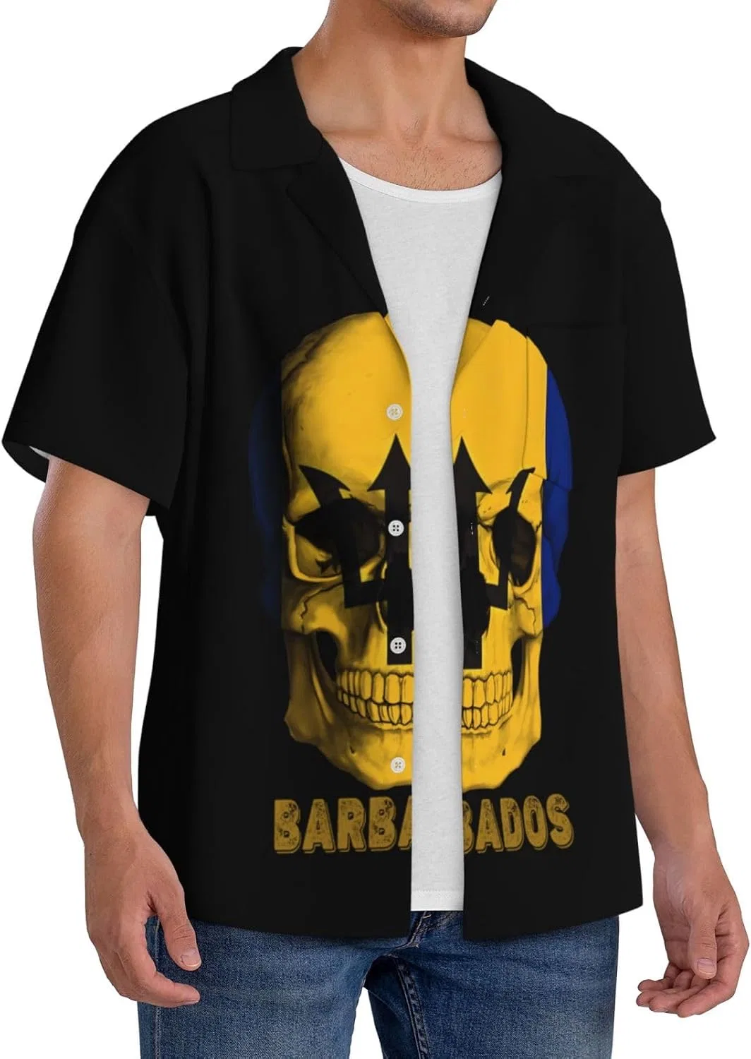 Мужская свободная рубашка с коротким рукавом и черепом Barbados Flag, Black — фото 2