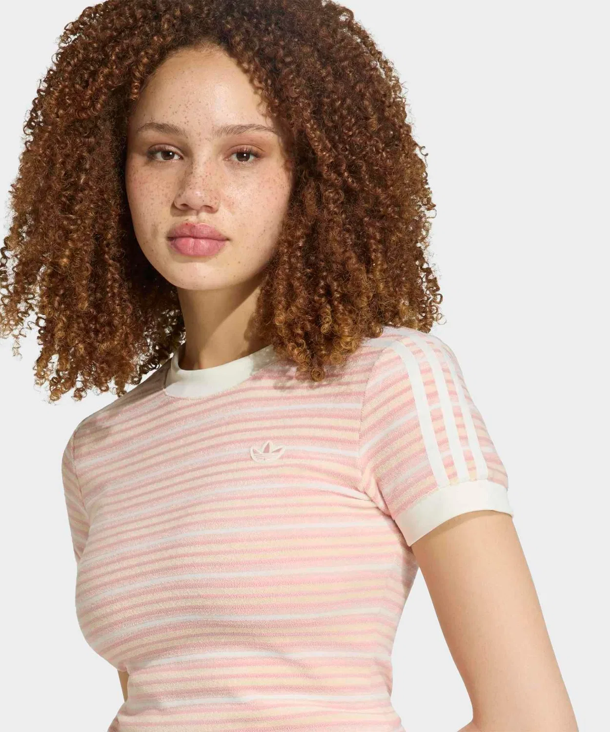 Женская футболка с полосками slim fit Adidas Originals Summer Glow Slim Stripe, Pink — фото 3
