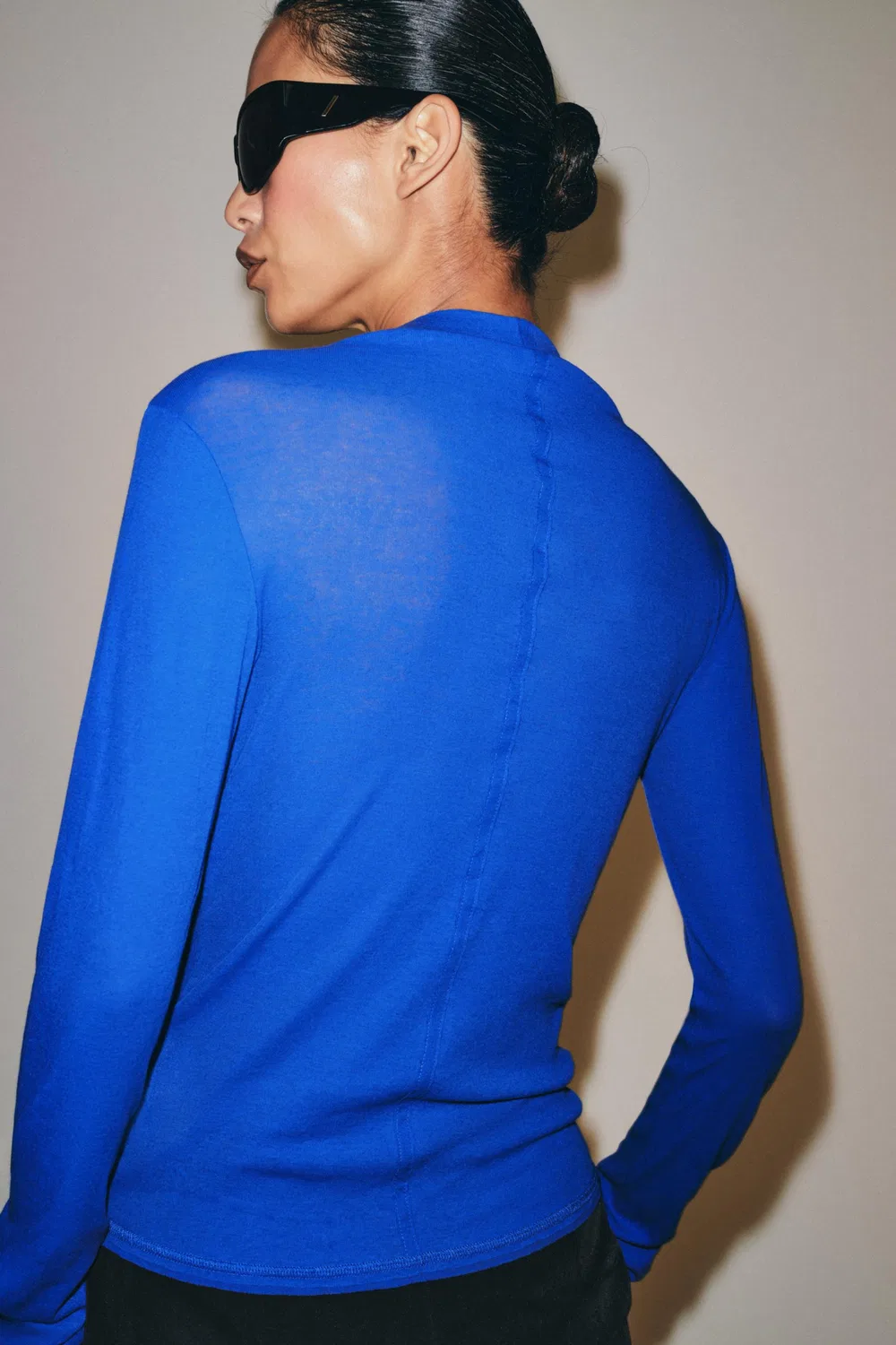 Футболка с высоким воротником на пуговицах ZARA, Blue — фото 3