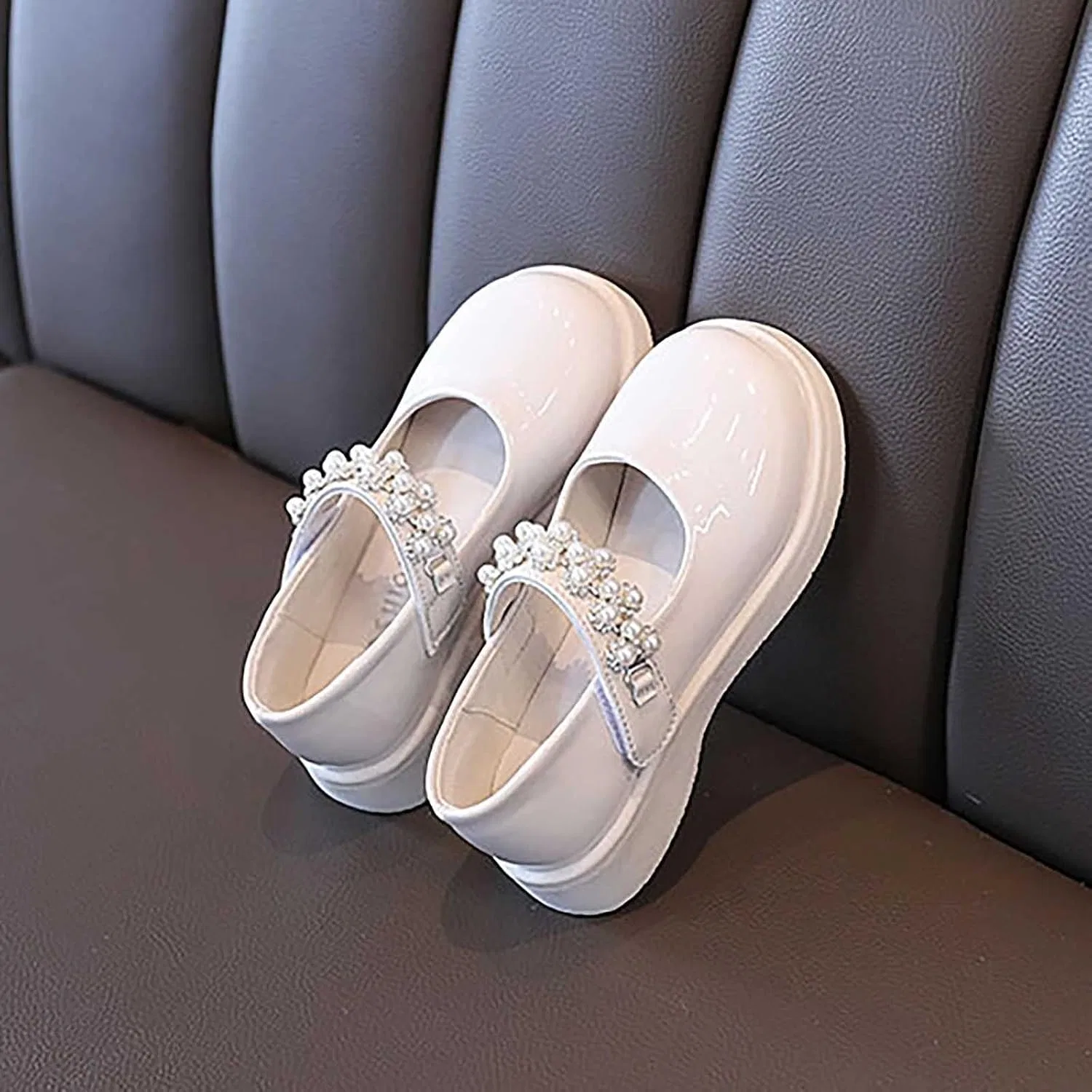 Детские туфли для девочек с принтом, модель Kids Princess Shoes, Beige — фото 4