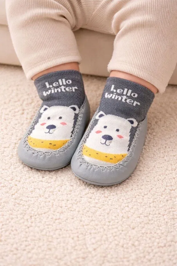 Детские носки для новорожденных кожаные Çarık socks Numix Baby Kids, Gray