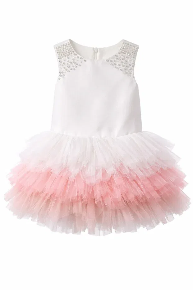 Детское платье для девочек с пайетками Ombre tulle detailed Lindissima, Ecru — фото 3