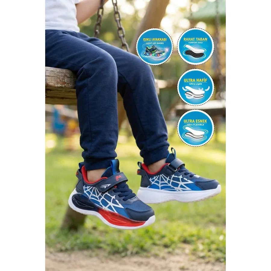 Детские спортивные кроссовки с подсветкой Marco Kids 26Y303 P Ayk's, Темно-синий/Красный — фото 2