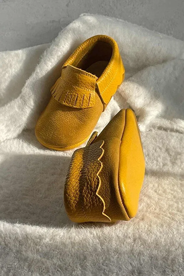 Детские ботиночки для новорожденных кожаные Tasseled First Step Baby Booties Brity, Saffron — фото 2