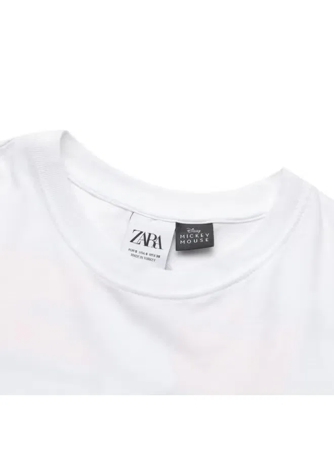 Футболка с принтом Mickey и надписью Zara, белый/флуоресцентный розовый черный — фото 4
