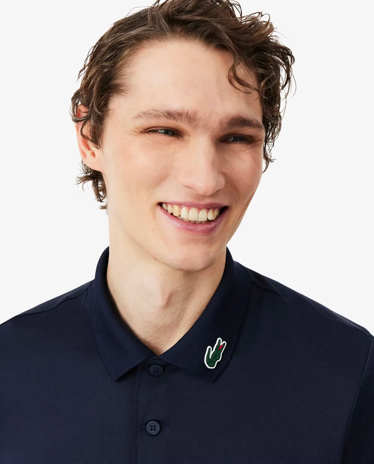 Мужское поло Lacoste с коротким рукавом, технический трикотаж, Azul Marino — фото 3