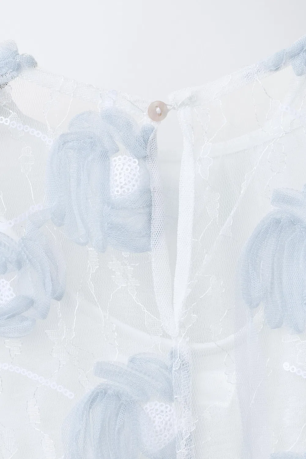 Платье из тюля с вышивкой ZARA, Blue/White — фото 4