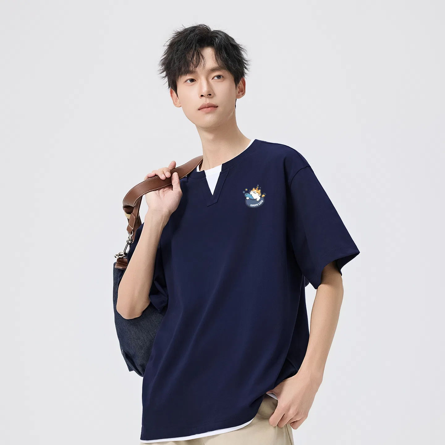 Детская футболка хлопковая с имитацией двойного слоя Miniso, Navy Blue — фото 4