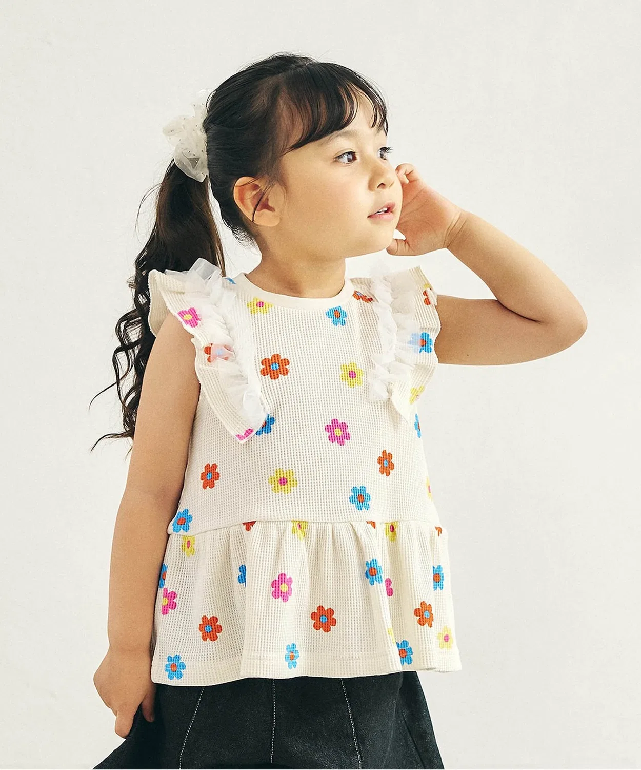 Детский топ без рукавов с фрил-тюлем Waffle Frill Tulle apres les cours, Ivory