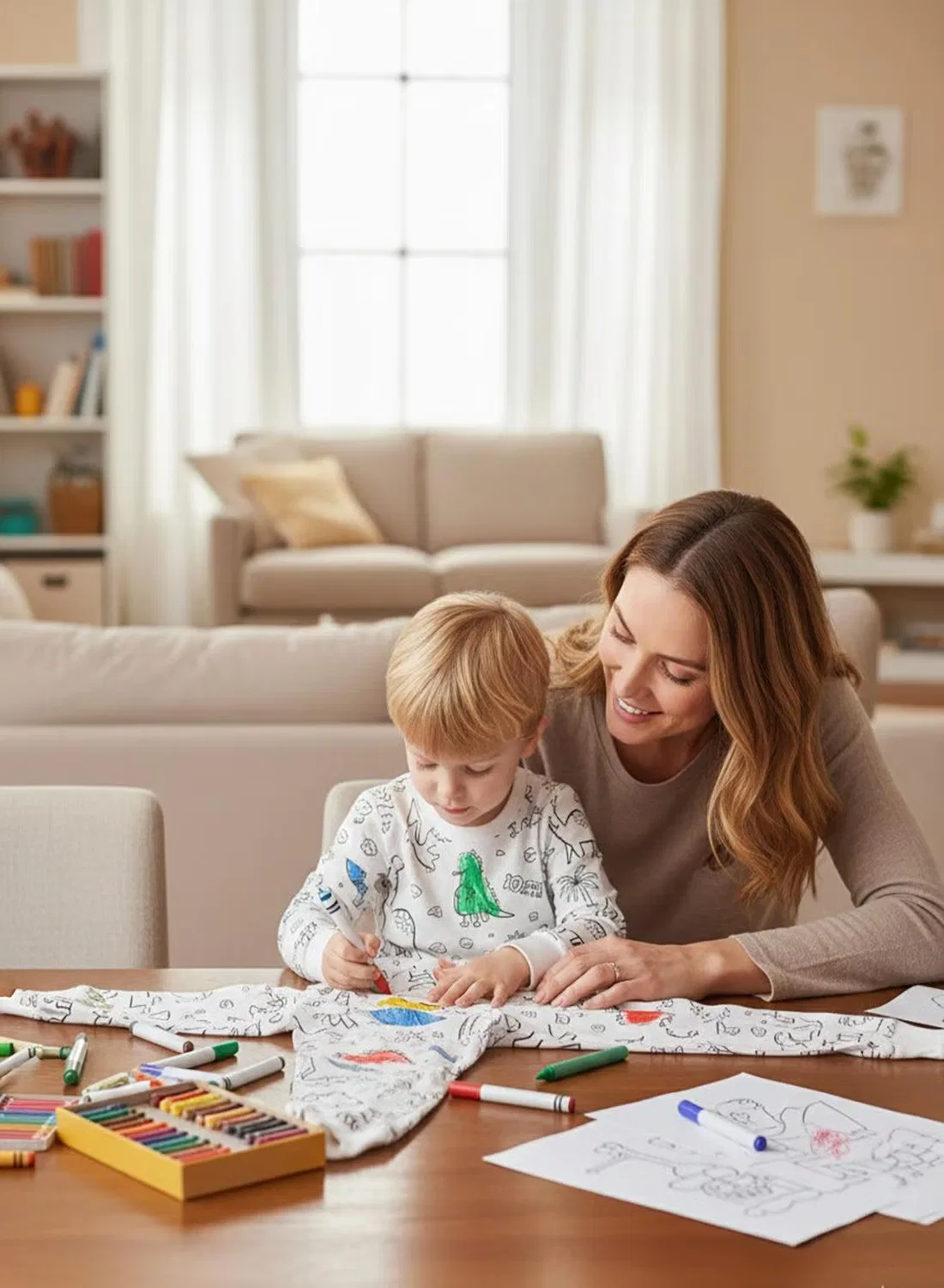 Комплект пижам хлопковый с раскраской Boys Color Your Own Babyqlo, белый — фото 4
