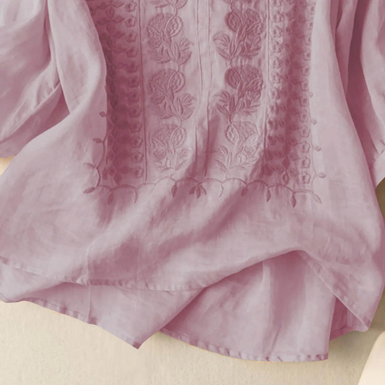 Женская блуза с цветочной вышивкой Cotton Linen Tops, Z12-pink Linen Shirts for Women — фото 2