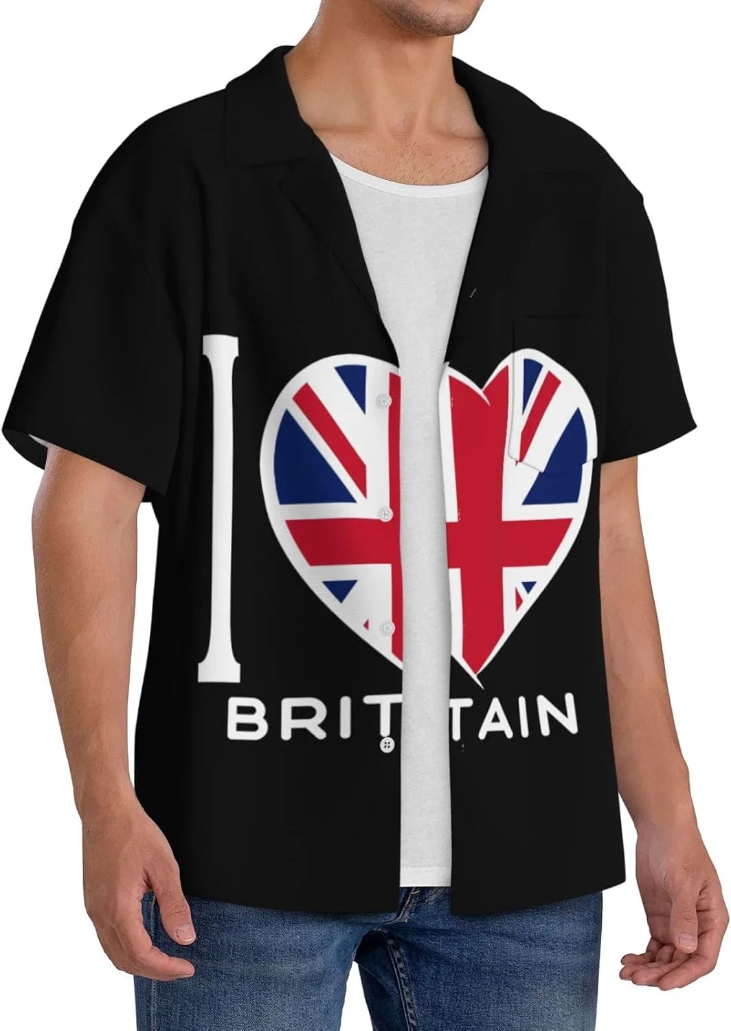 Мужская свободная рубашка с коротким рукавом I Love Britain, Black — фото 2