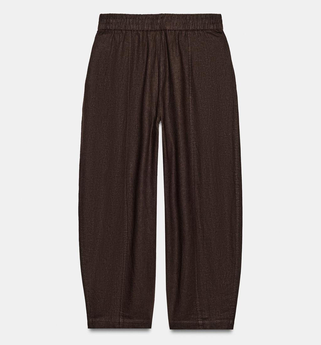 Брюки Zara Barrel Linen Blend, коричневый — фото 2