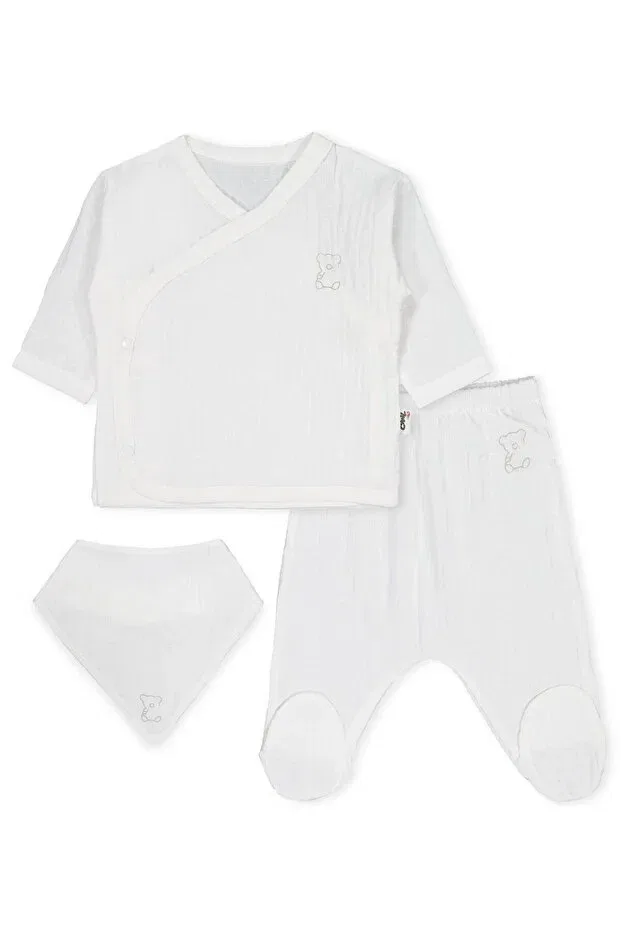 Детское боди-комбинезон для девочек с принтом Teddy Bear Printed Bodysuit Sets Civil Baby, Ecru