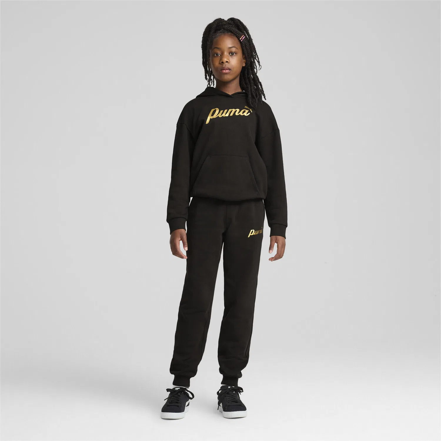 Детские штаны с принтом Script Puma, Schwarz Gold — фото 3