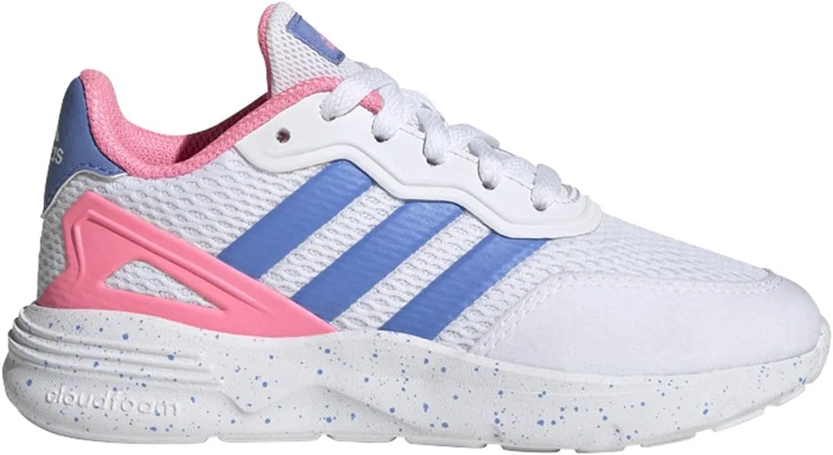 Детские кроссовки для мальчиков на шнуровке Nebzed adidas, Cloud White-Blue Fusion-Beam Pink