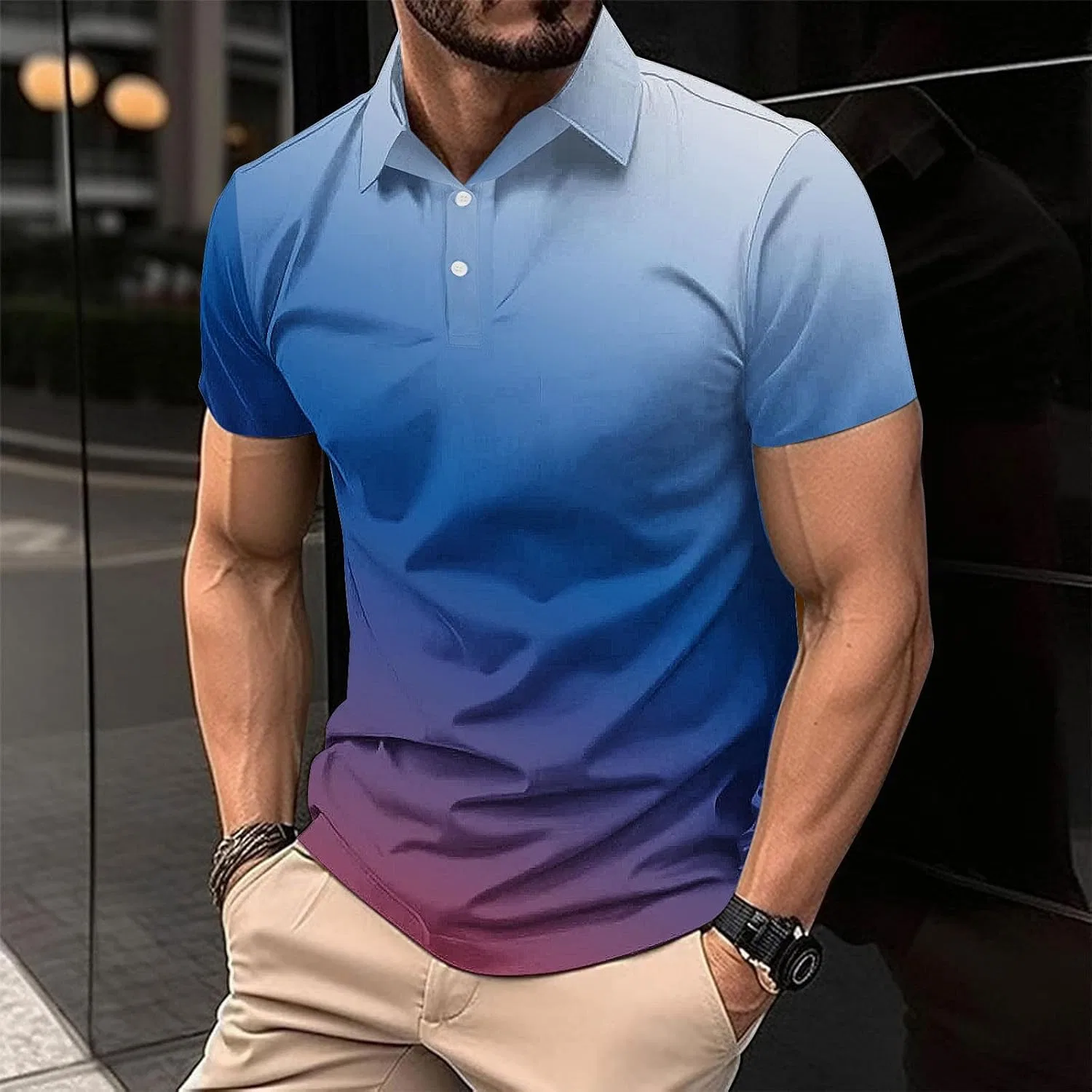 Мужская футболка с градиентным принтом Slim Fit, Blue — фото 2