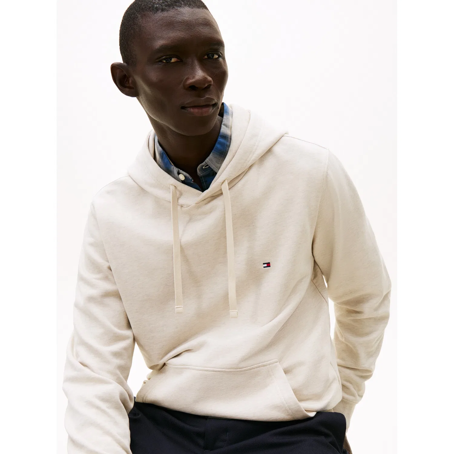 Мужской худи с капюшоном и шнурком Tommy Hilfiger, Heathered Oatmilk — фото 2