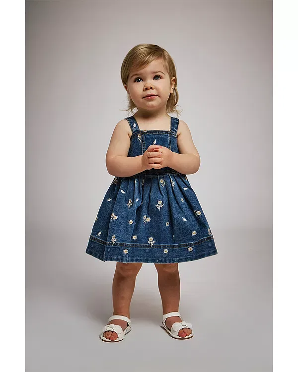 Детское платье для девочек с вышивкой Catalina Daisy Denim Bardot, Denim Blue — фото 4