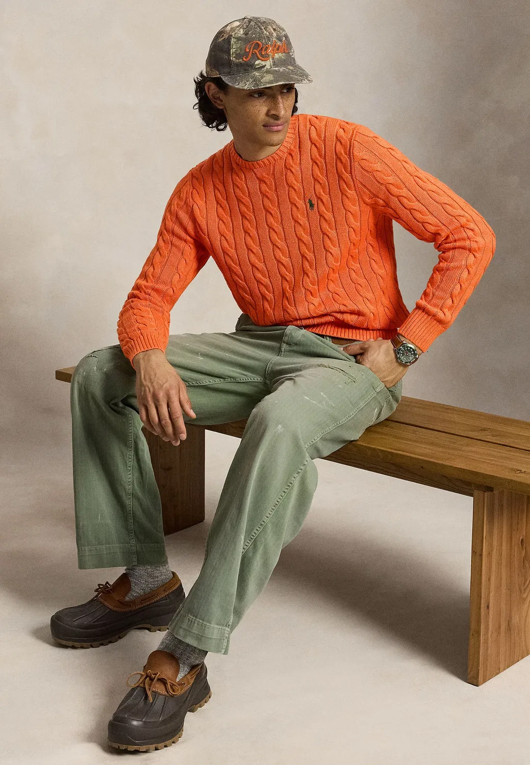 Хлопковый свитер крупной вязки - джемпер Polo Ralph Lauren, Orange Jasper Heather — фото 4